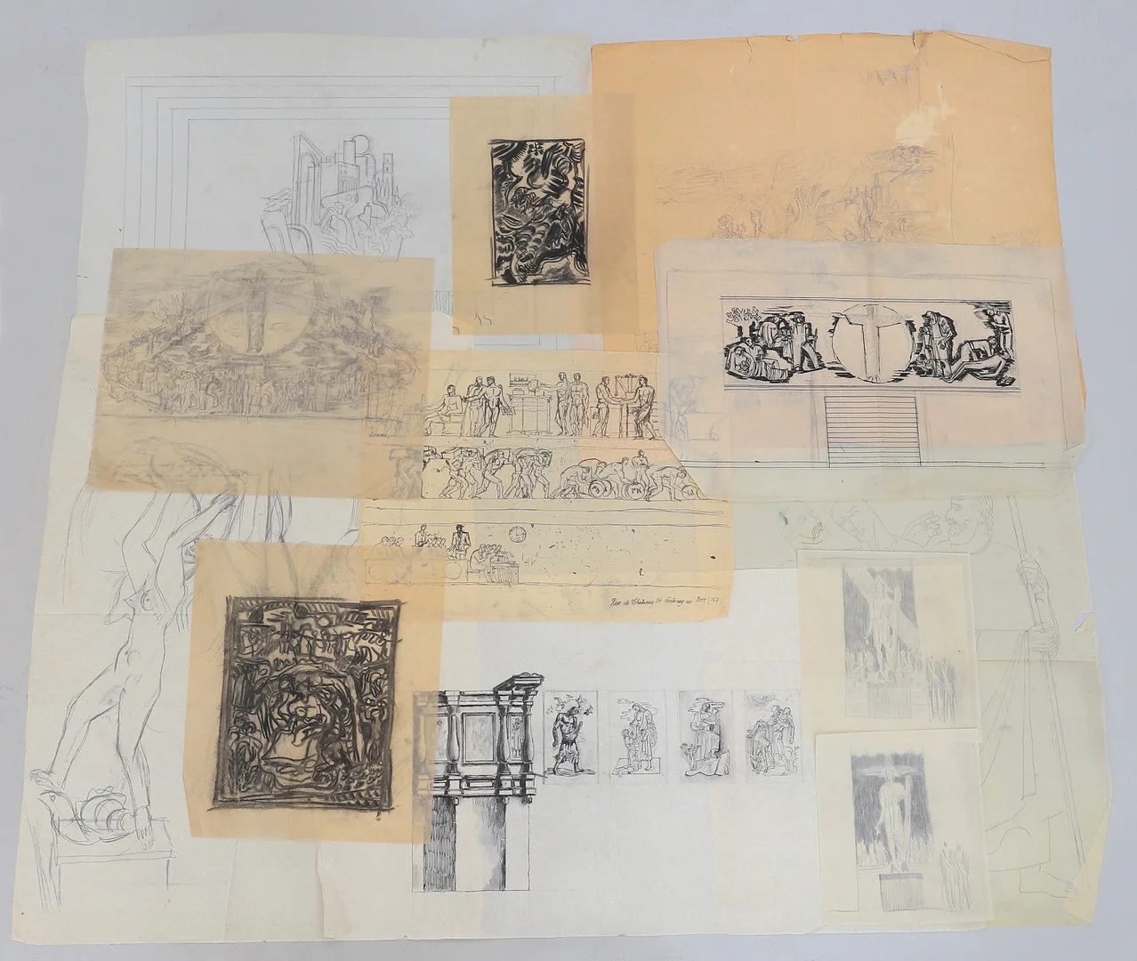 GUNNAR TORHAMN. Skisser, 12 st, Figurala motiv samt interiör, papper och smörpapper. — Drawings — Gomér & Andersson Nyköping