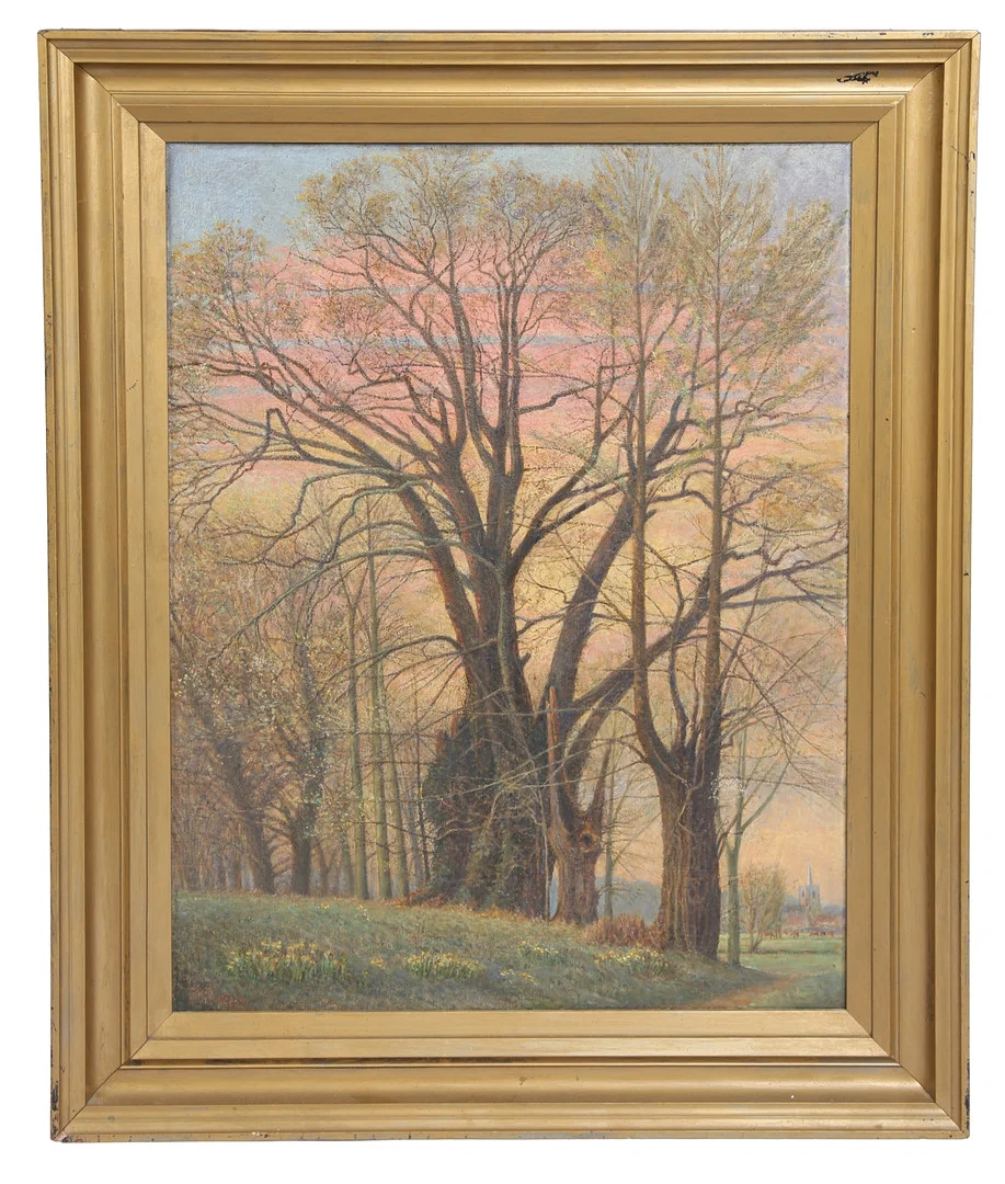 20TH CENTURY BRITISH SCHOOL "SUN SET THROUGH TREES". — Paintings — Bishop & Miller
