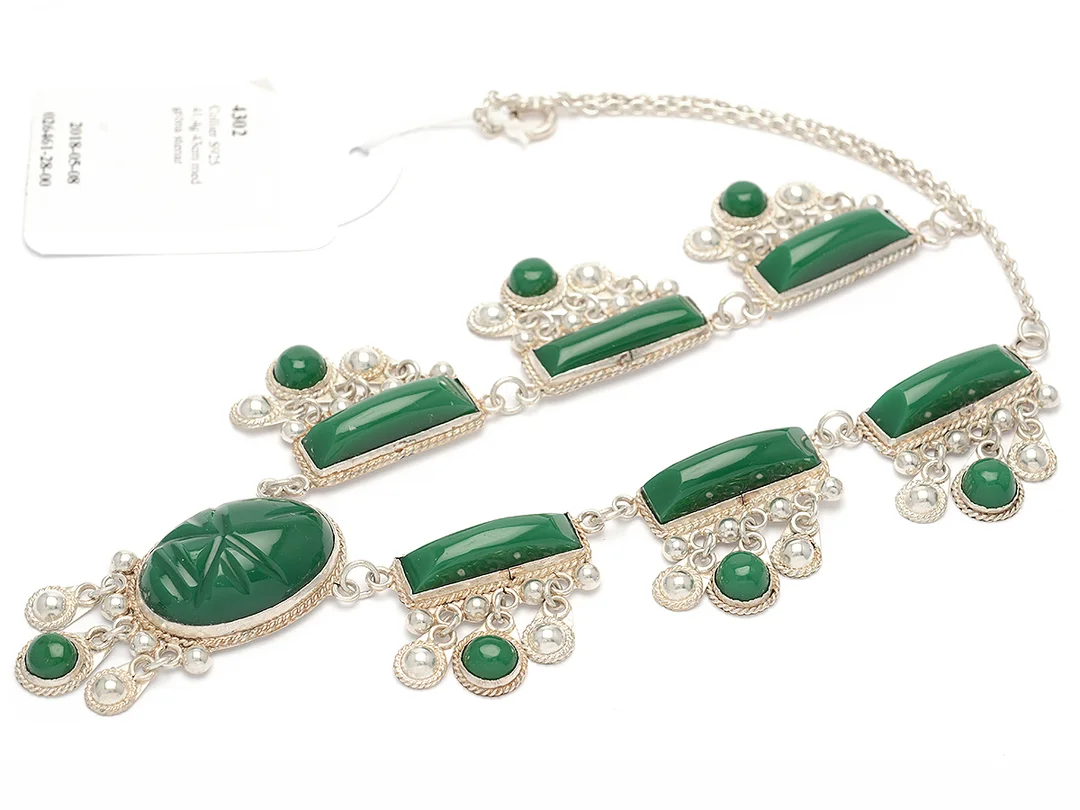 Collier S925 41,4g 43cm med gröna stenar — Smycken/Collier — Kaplans