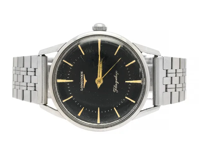 LONGINES, Flagship, Cal 30LS, Serie nr. 11063010, Boett nr. 104 4 / 69, herrur, 35,5 mm, stål, manuell, plexiglas, skadad urtavla, skadad boett (böjt bandhorn), defekt (akut servicebehov, går ej), ca 1960, metallänk ej original.