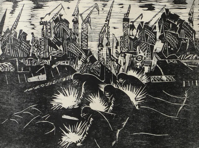 LENNART JÖNSSON. "Svetsarna", träsnitt, signerad.