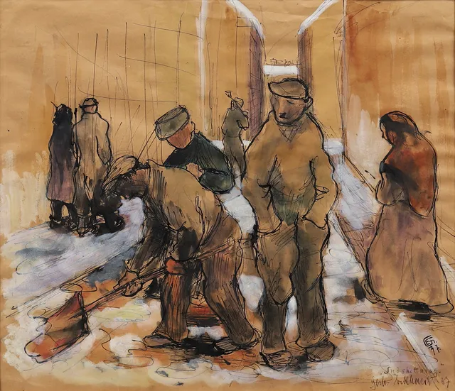 GERRY ECKHARDT (LETTLAND 1902-1984). "Snöskottning, blandteknik, signerad och daterad -37.