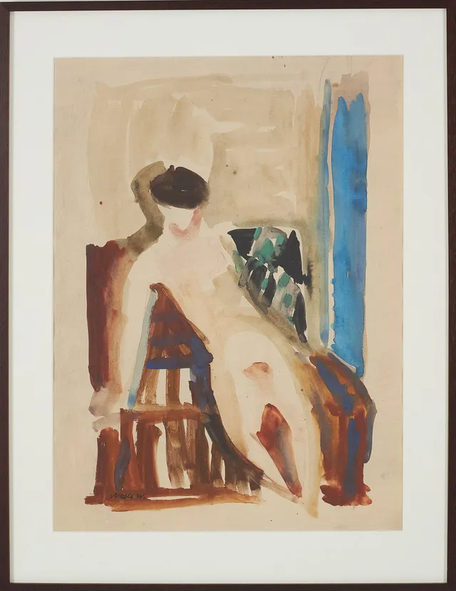 NALLE WERNER. Modellstudie, akvarell, signerad Nalle W.