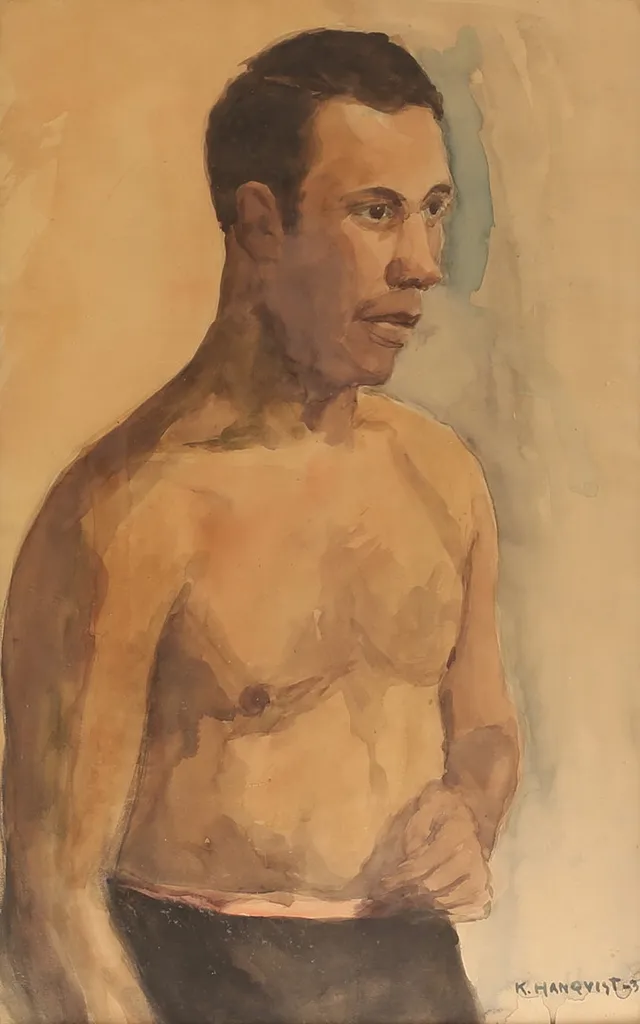 KNUT HANQVIST. Akvarell, självporträtt, signerad, daterad -32.