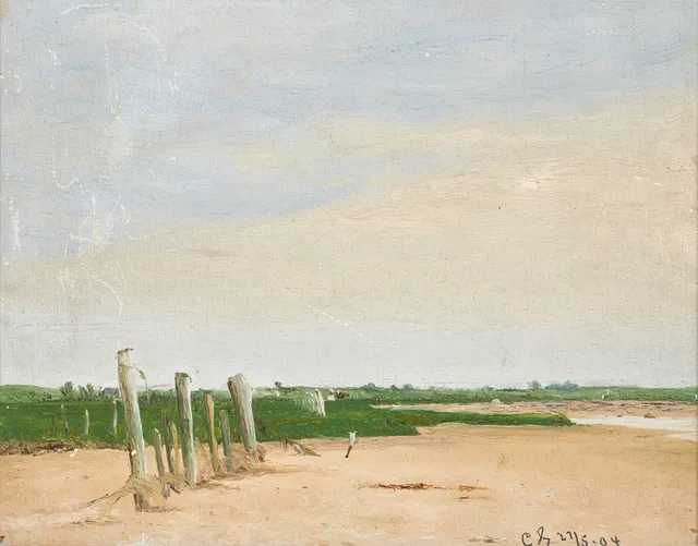 OIDENTIFIERAD KONSTNÄR (troligen Danmark, tidigt 1900-tal). Strandmotiv, monogramsignerad CH, daterad -04, olja på pannå.