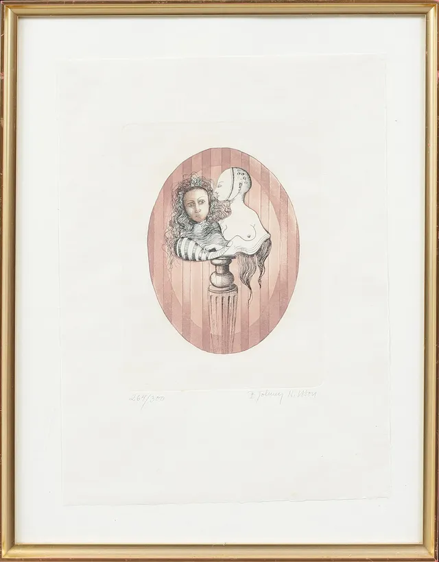 BERT JOHNNY NILSSON. Surrealistisk bild, färgetsning, signerad och numrerad 264/300.