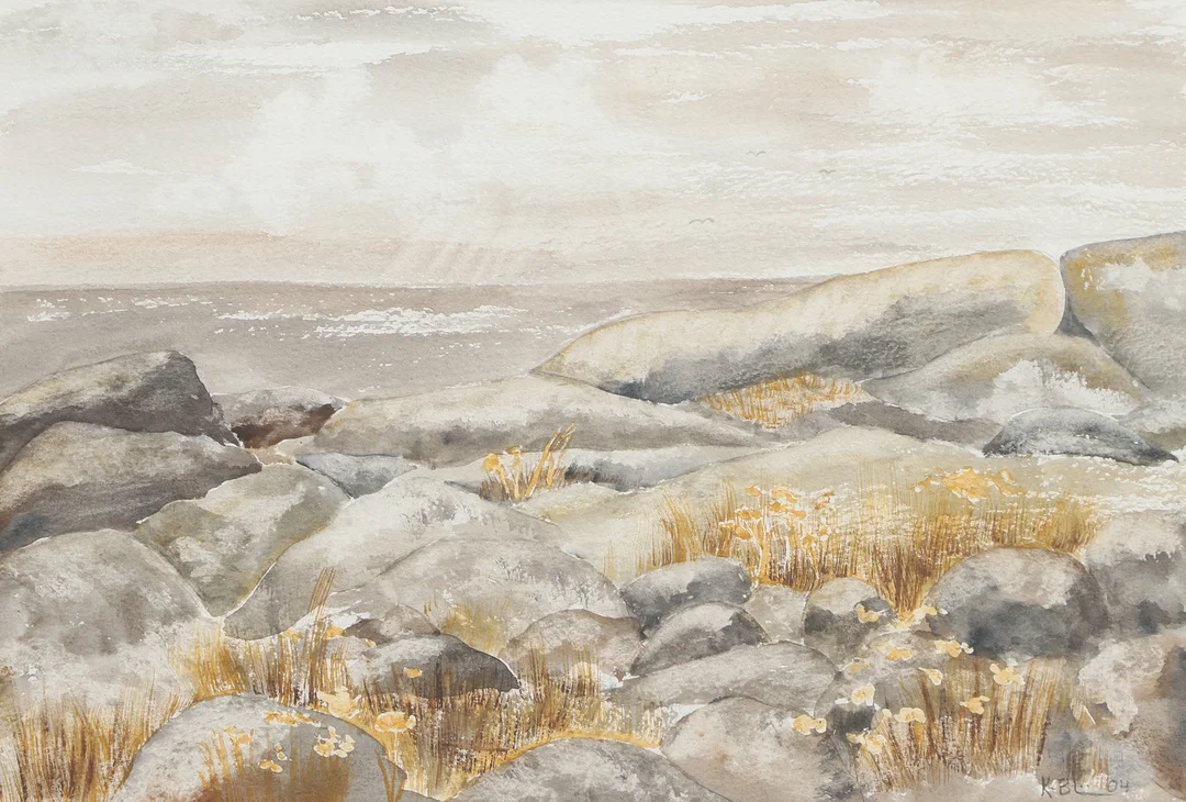 OIDENTIFIERAD KONSTNÄR. Akvarell, kustlandskap med stenblock, signerad K-B.L.. och daterad 04. — Paintings — Ekenbergs Auktioner