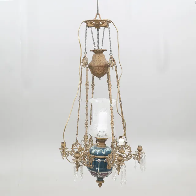 TAKFOTOGENLAMPA, majolika, elektrifierad, 1900-talets början.