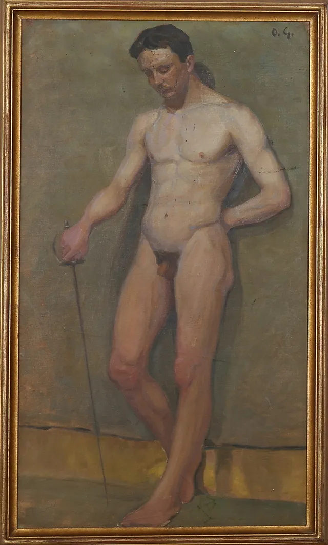 OSSIAN GYLLENBERG. Man, nakenstudie, olja på duk, monogramsignerad OG.