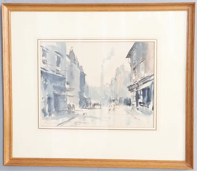 EDWARD SEAGO, RWS (1910-1974). 'STREET SCENE, EAST END, LONDON'.