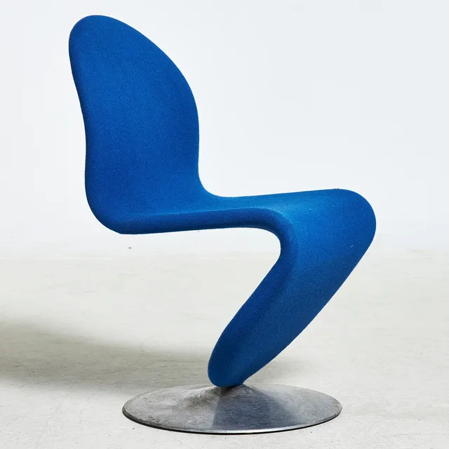 VERNER PANTON. stol, "System 1-2-3", Fritz Hansen, blå ylleklädsel.
