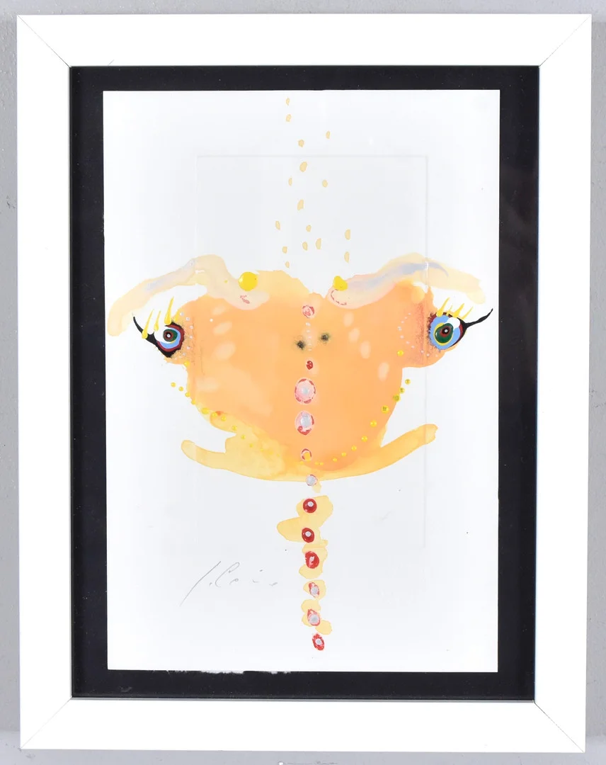JUAN CANO. blandteknik på papper, komposition med ansikte. — Paintings — Halmstads Auktionskammare