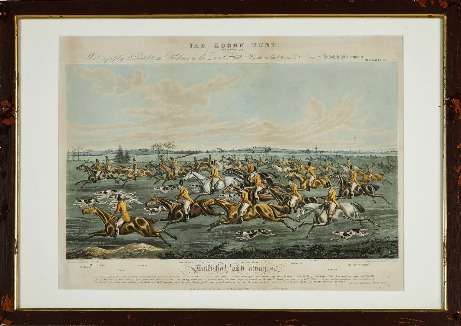 HARRINGTON ALKEN. EFTER. 5 st etsningar av F.C Lewis, Jaktscen, "The Quorn hunt", daterad 1835, blad nmr 1, 2, 3, 7, 8. — Engravings & Prints — Stockholms Auktionsverk Sickla