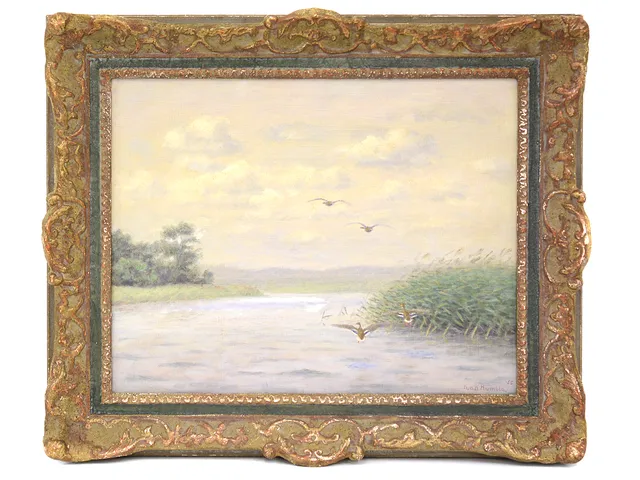 Målning på pannå Ivan Humbla -55 40x32cm inramad skadad ram