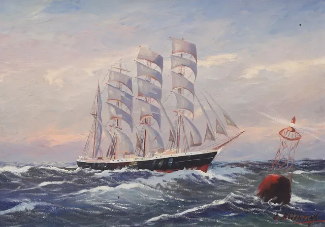 EINAR BRISSMYR. Segelfartyg, olja på duk, signerad.