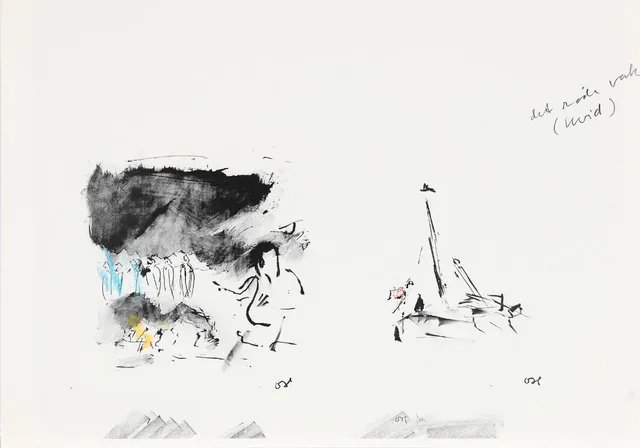 Composition. Signed OH. Hand-colored lithograph. Sheet size 43×61.5 cm. Unframed.