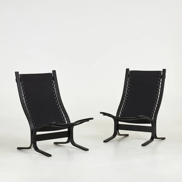 INGMAR RELLING. Fåtöljer, 1 par, "Siesta", Westnofa, Norge, svartmålad stomme.
