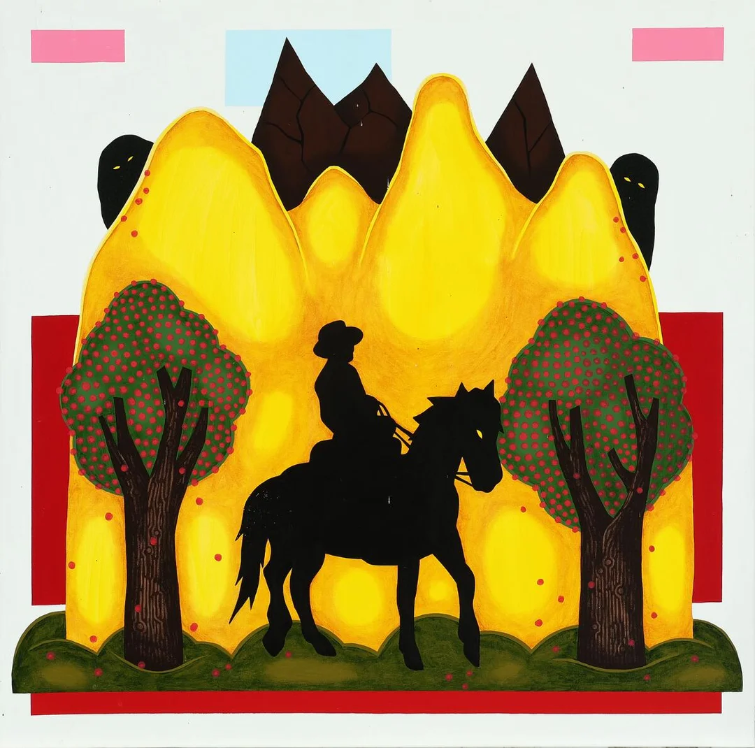 “Æbletyvene, overvejer at blive kødædere”, 2009. Signed on the reverse. Oil on canvas. 70×70 cm. Unframed. — Modern Paintings/Modern art — Bruun Rasmussen