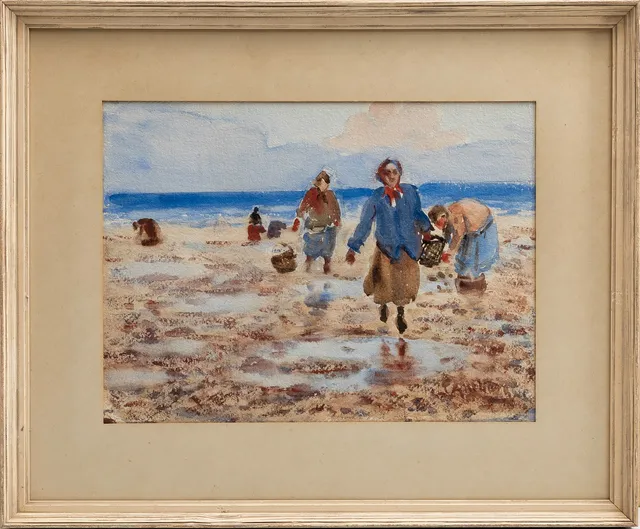 ROLF AHLBERG (1932-). Strandmotiv, gouche på pannå, otydligt signerad.