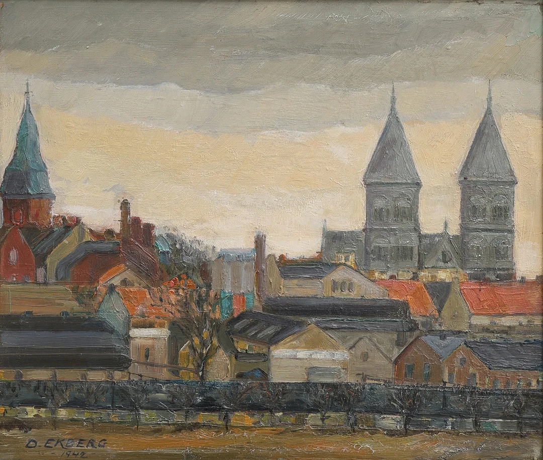 DAVID EKBERG (1915-1954). MOTIV FRÅN LUND, 1942. — Paintings — Crafoord Auktioner Lund