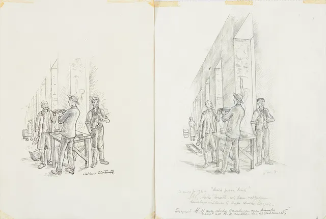 EINAR FORSETH. Motiv från utsmyckningsarbete i stadshuset 2 st, med Einar Forseth, J A G Acke samt Gunnar Ruda, blandteknik, signerade och den ena daterad 1921, med påskrifter av konstnären själv.