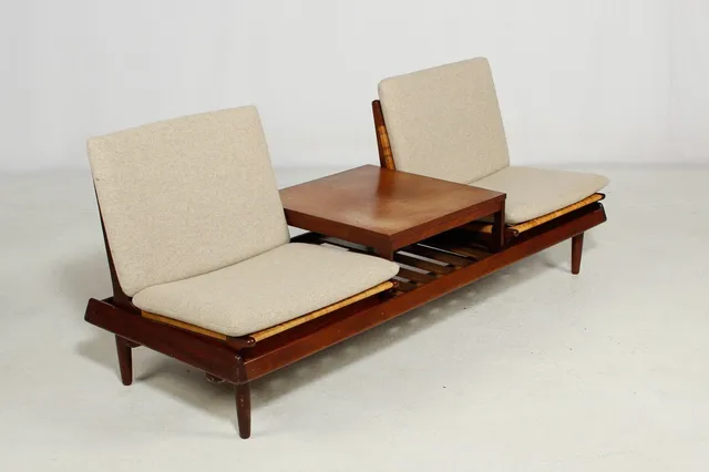 Hans Olsen. Teak and wicker multi-functional furniture, Model 161, 'TV Sofa' (4)