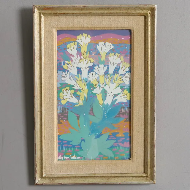 ALY BEN SALEM. GUASCHE, blomstermotiv, signerad.
