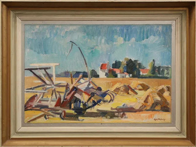 GERHARD WIHLBORG. Olja på pannå, skördetid, signerad Gerh Wihlborg.