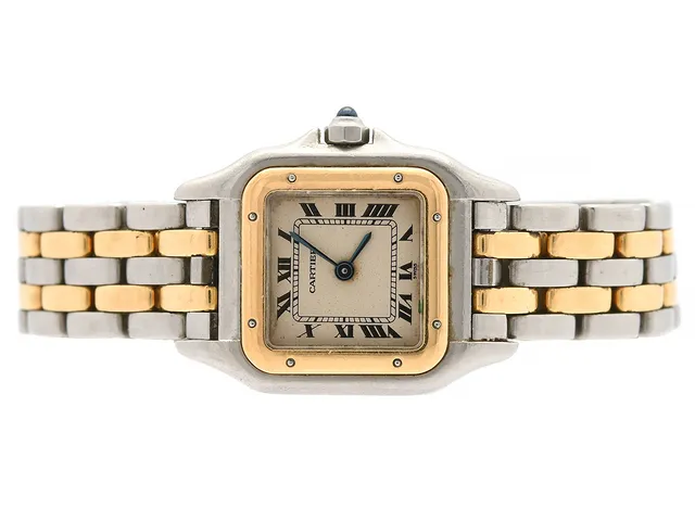 CARTIER, Panthère, Cal 66, Boett nr. 66921005621, damur, 21,5 x 21,5 (29,5) mm, stål/guld, quartz, safirglas, skadad urtavla, defekt, originallänk (2-radig), viklås, ca 1985.