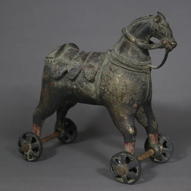 - PFERD auf Rollen aus Bronze - Indien ca. 19. Jh.