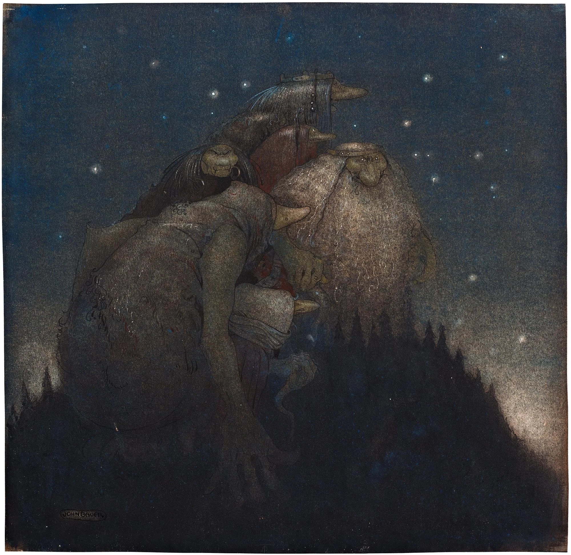 John Bauer, "Troll, stjärnenatt". — Bukowskis