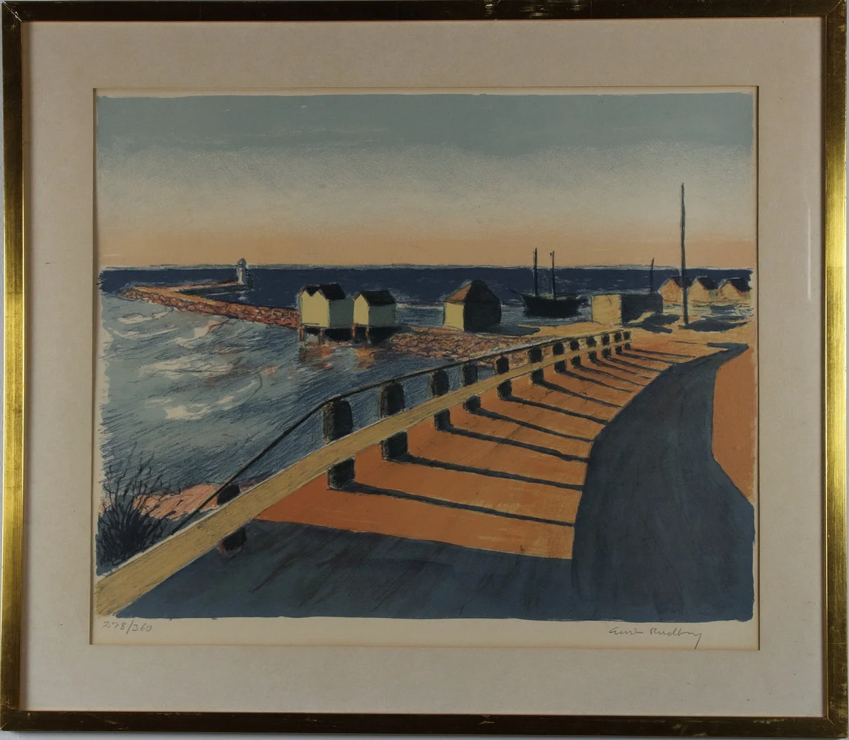 GUSTAV RUDBERG. Färglitografi, hamnmotiv, signerad 278/360. — Paintings — Höganäs Auktionsverk