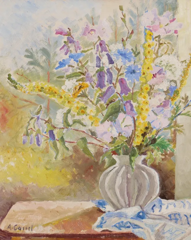 ARNE CASSEL. Stilleben, olja på pannå, signerad. A. Cassel.