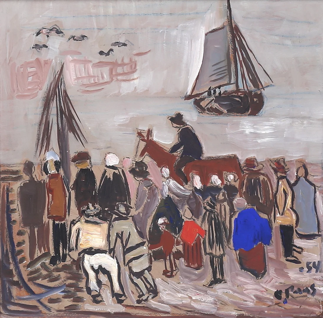 OTTO PAAS. Figurscen. Olja på pannå, signerad och daterad -54. — Paintings — Auktionshuset Thelin & Johansson