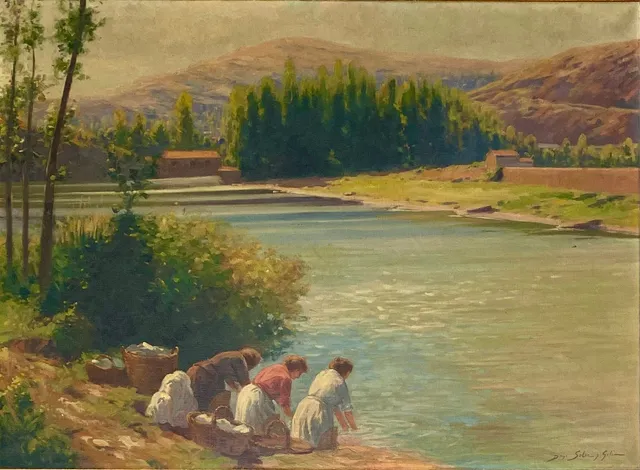 DOMINGO SOLER. LAVANDERAS. ÓLEO SOBRE LIENZO.