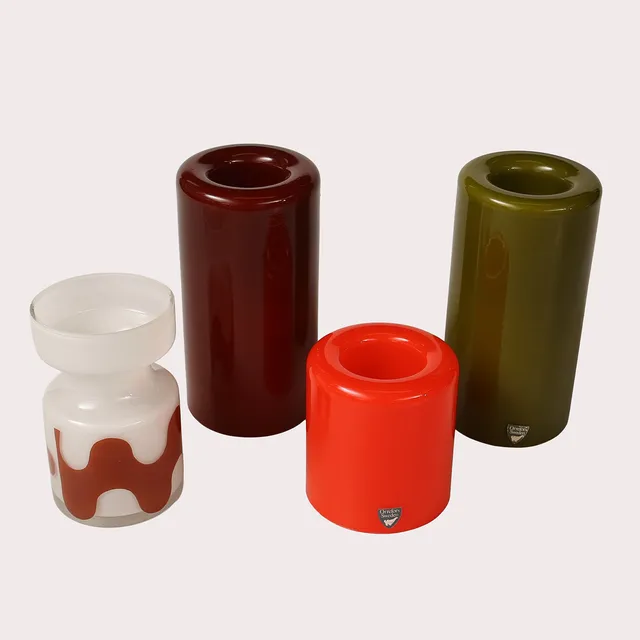 OWE ELVÉN. Ljuslyktor, glas, "Eternell", Orrefors. Samt P. O. Ström, vas, glas, Alsterfors. Totalt 4 delar.