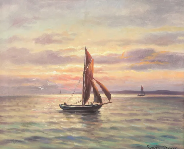 CARL IVAR ÖFVERBECK. Segelbåt i stilla vatten olja på duk, signerad Carl-Ivar.