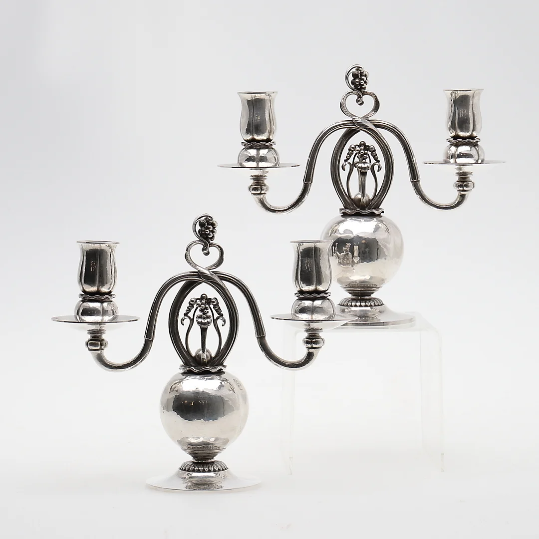 GEORG JENSEN. A PAIR OF DANISH SILVER POPPY TWIN LIGHT CANDELABRA. — Silver — Dreweatts Online
