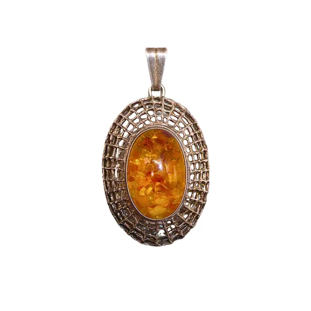 SILBERANHÄNGER MIT GROSSEM BERNSTEIN-CABOCHON, SILBER 835.