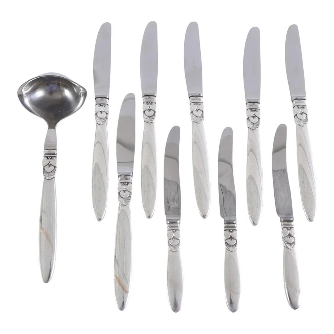 GUNDORPH ALBERTUS (1887-1996). Georg Jensen. 'Kaktus' bestik af sterlingsølv (10). — Silver — Bidstrup Auktioner