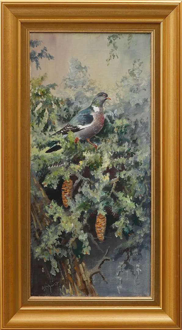 ARNE LIDQVIST. "Ringduva", olja på duk, signerad.