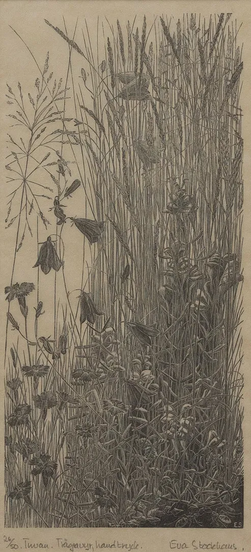 EVA STOCKHAUS (1919-2009). "Tuvan", trägravyr nr 26/50, signerad.