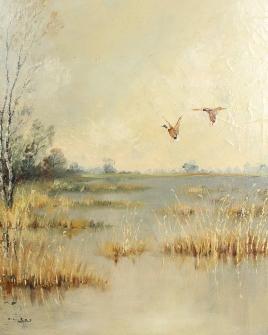 Unbekannter Künstler, Öl auf Leinwand, Seelandschaft mit Enten. — Paintings — Stockholms Auktionsverk Düsseldorf/Neuss