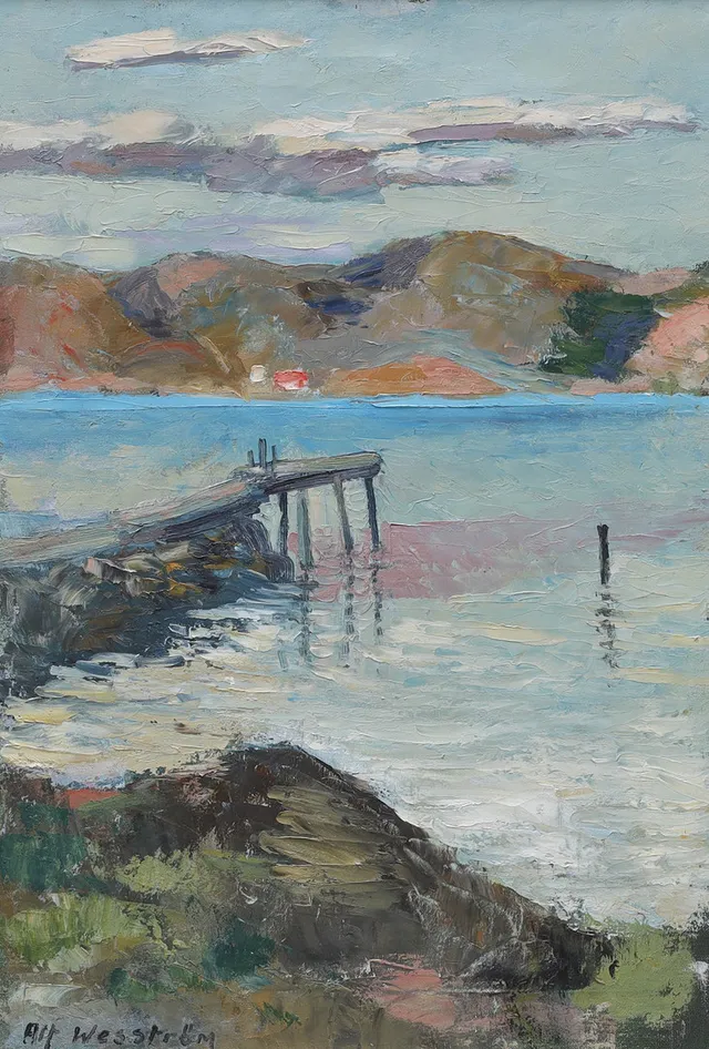 ALF WESSTRÖM. olja på duk, "Gullmarsbaden Lysekil", signerad.