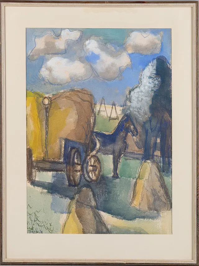 WIM BOSMA. (1902-1985). Jordbrukslandskap, akvarell på papper.