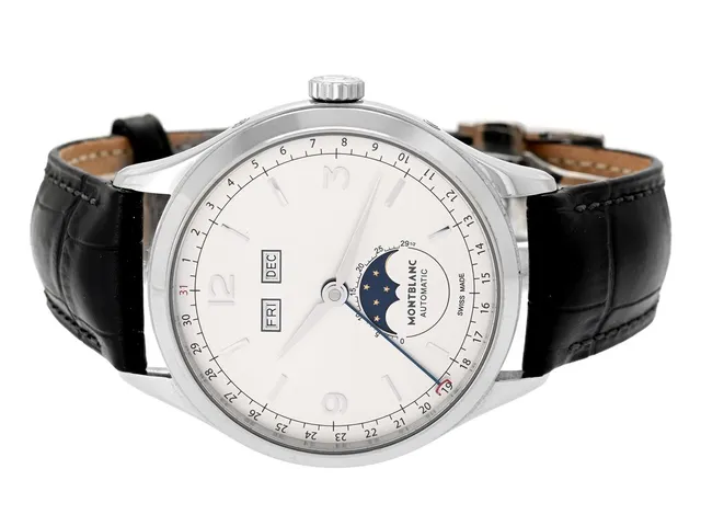 MONTBLANC, Heritage Chronometrie, Meisterstück, Complete Calendar, Cal 29.16 (SW 300-1), Serie nr. PLCF3WM42, Ref nr. 112538, Boett nr. 7350, herrur, 40 mm, stål, automatisk, safirglas, dag, datum, månad, månfas, glasbaksida, läderband, viklås, cert, januari 2019, box, ytterkartong.