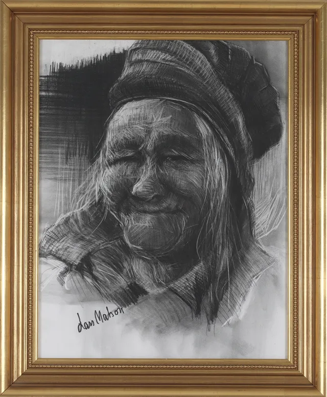 LARS MATSON. Porträtt, kolteckning, signerad.