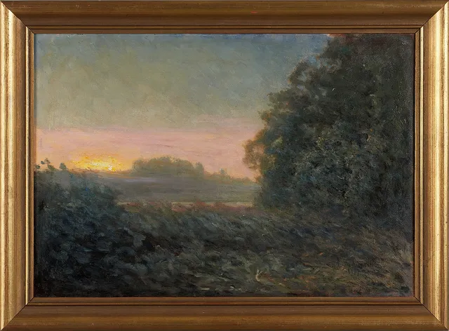AXEL FAHLCRANTZ. "Sommarafton Tärnö, Södermanland", signerad och daterad A.Fahlcrantz 1917, olja på pannå.