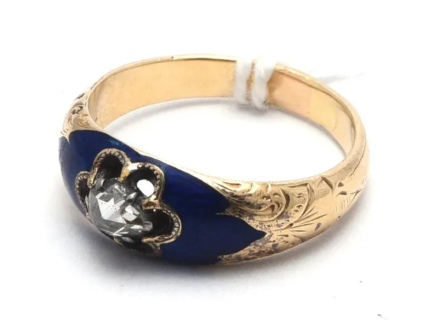 Ring 18K 2,6g Ø16¼ med rosenslipad diamant, år1864