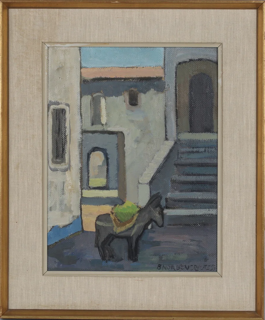 BRITA NORDENCREUTZ. Sydländsk by, olja på pannå, signerad. — Paintings — Stadsauktion Sundsvall